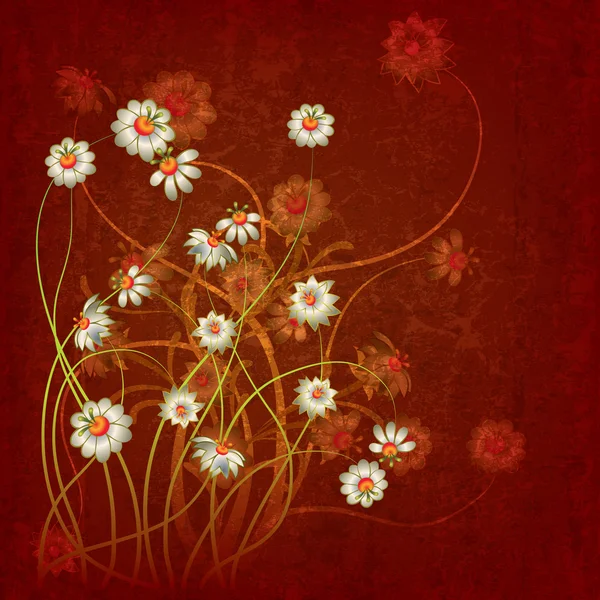 Abstrato grunge fundo floral com flores — Vetor de Stock