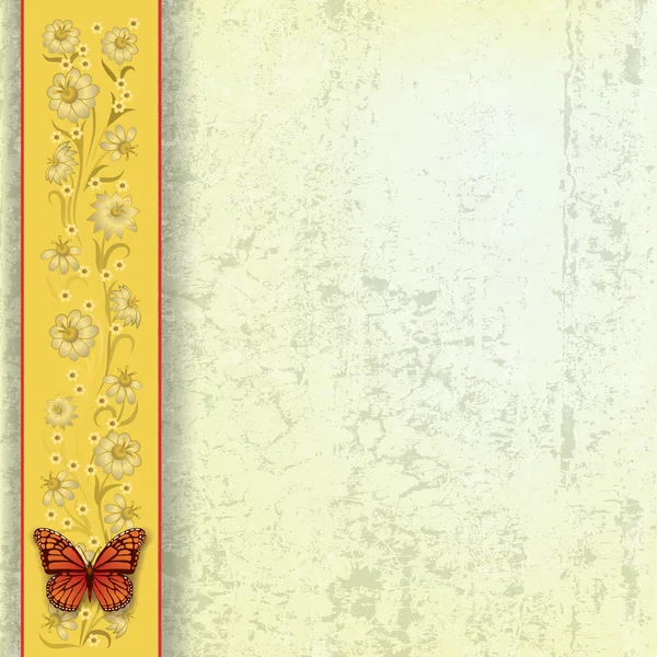 Abstracte grunge illustratie met vlinder en bloemen — Stockvector