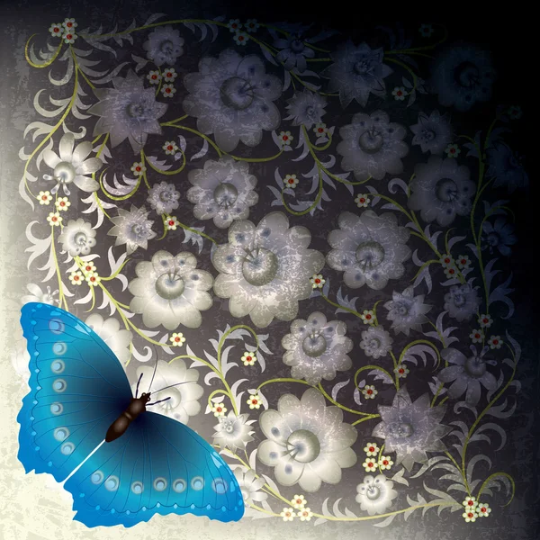 Ilustrație abstractă grunge cu fluture și flori — Vector de stoc