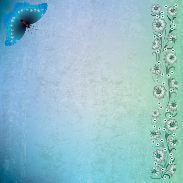 Illustration grunge abstraite avec papillon et fleurs — Image vectorielle