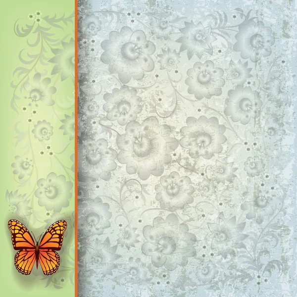 Abstrakt grunge illustration med fjäril och blommor — Stock vektor