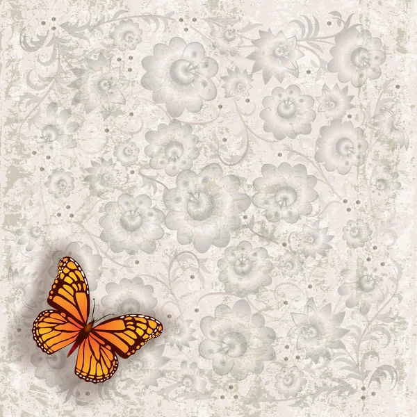 Abstrakt grunge illustration med sommerfugl og blomster – Stock-vektor