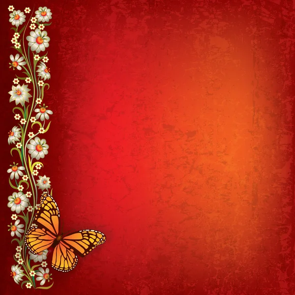 Αφηρημένο grunge εικονογράφηση με πεταλούδα και τα λουλούδια — Διανυσματικό Αρχείο