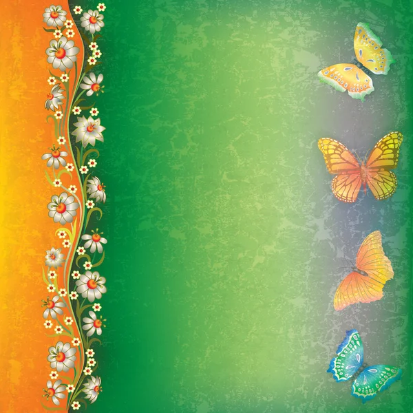Fond abstrait avec papillon et fleurs — Image vectorielle