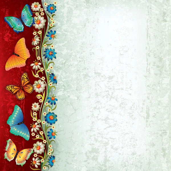 Абстрактний фон з метеликом і квітами — стоковий вектор