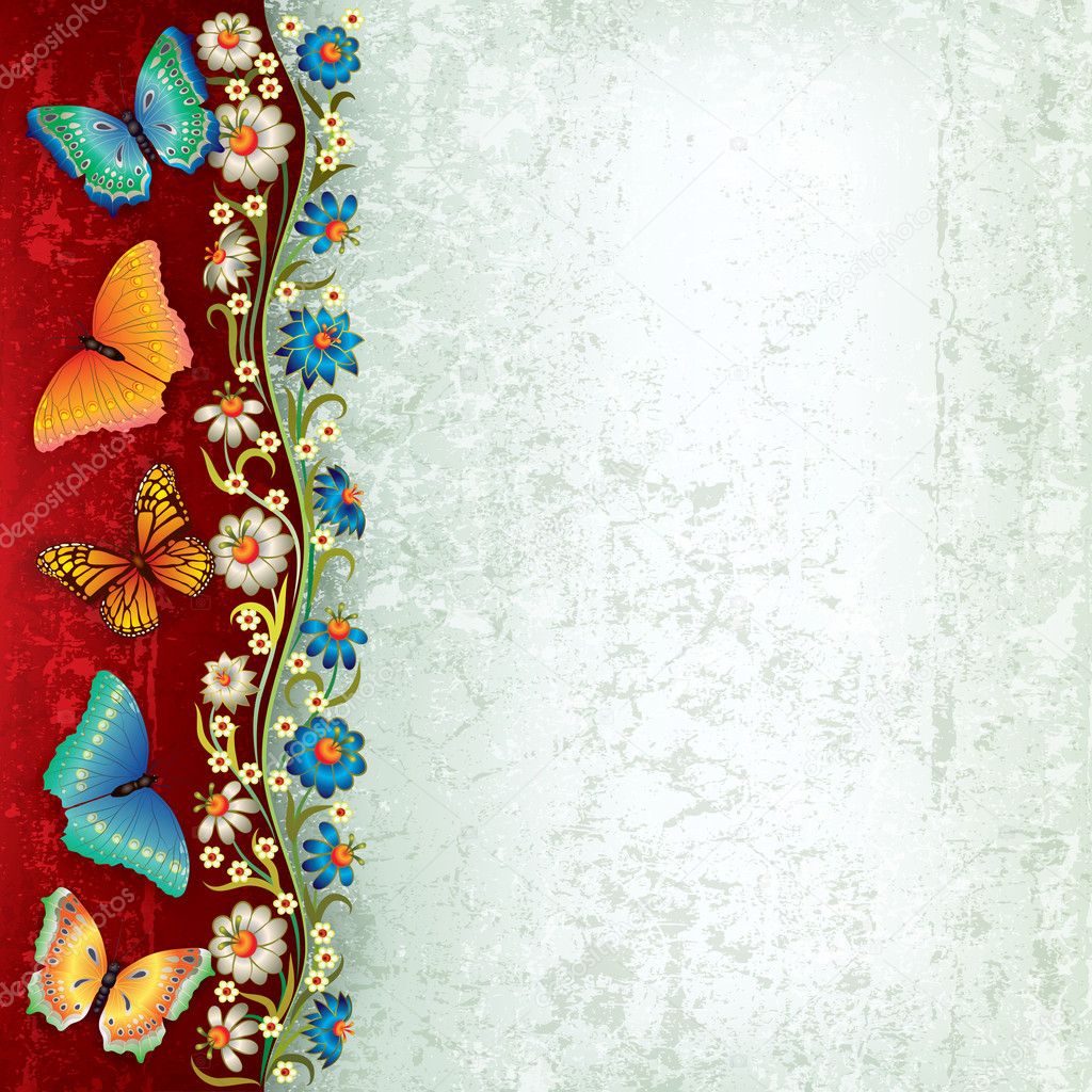 abstract background with butterfly and flowers