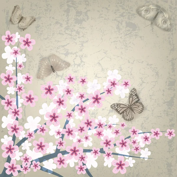Fondo abstracto con mariposa y flores — Archivo Imágenes Vectoriales