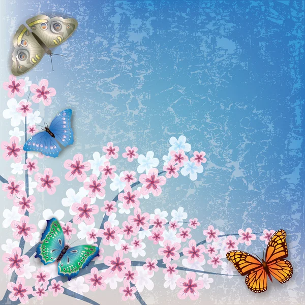 Fundal abstract cu fluture și flori — Vector de stoc