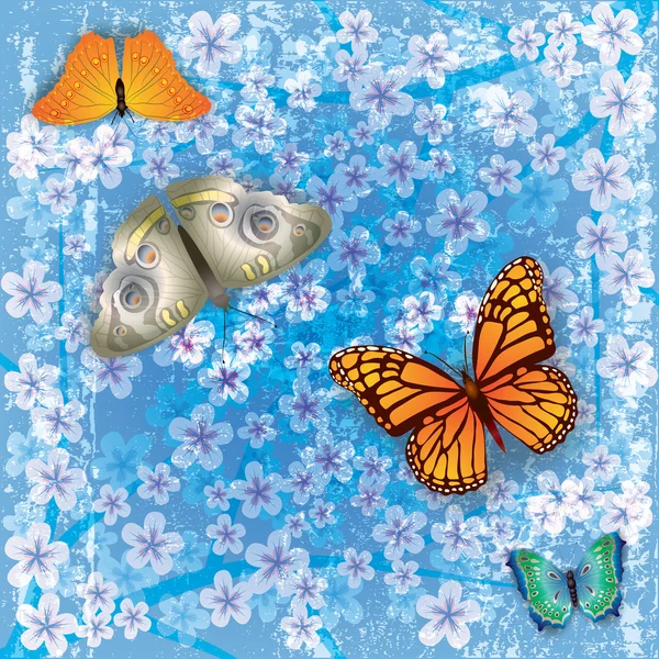 Fundo abstrato com borboleta e flores —  Vetores de Stock