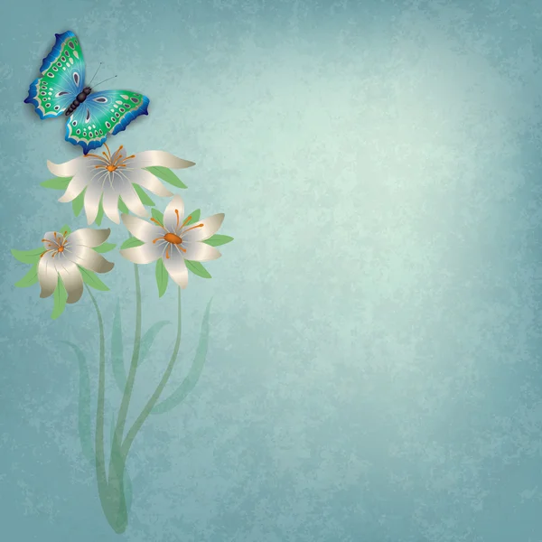 Abstrakter Hintergrund mit Schmetterling und Blumen — Stockvektor