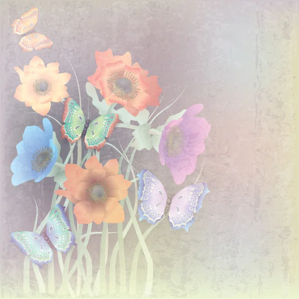 तितलियों और फूलों के साथ अमूर्त पृष्ठभूमि — स्टॉक वेक्टर
