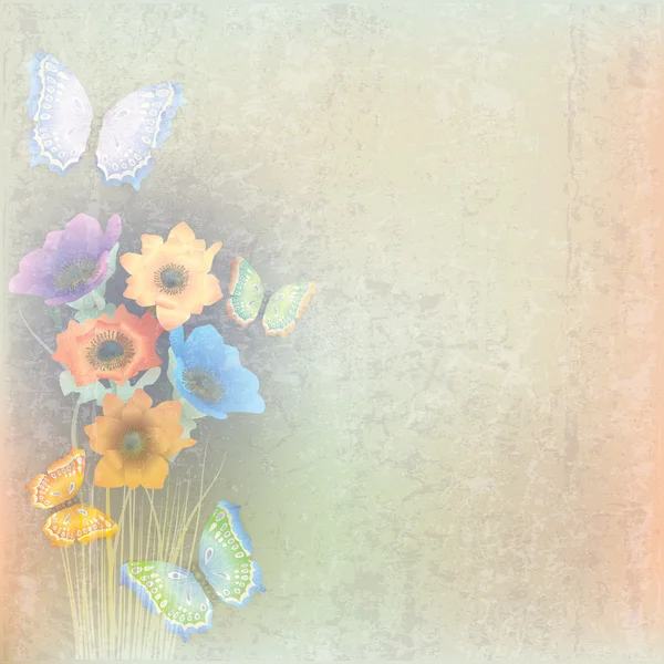 Abstrakter Hintergrund mit Schmetterlingen und Blumen — Stockvektor