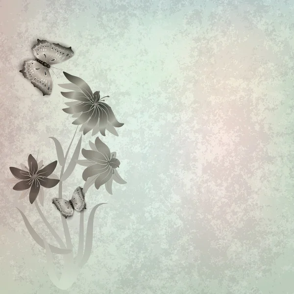 Абстрактный гранж фон с бабочками и цветами — стоковый вектор