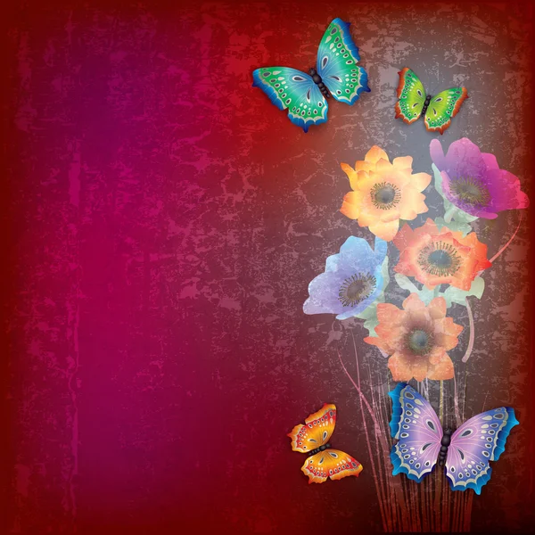 Streszczenie tło z motyle i kwiaty — Wektor stockowy