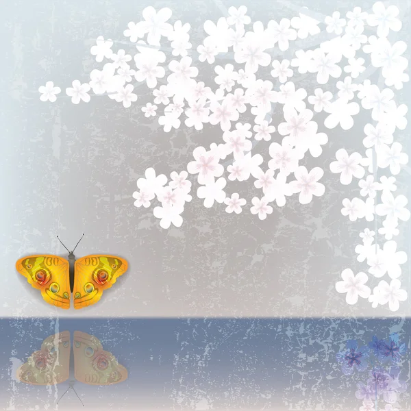 Fondo abstracto con mariposa y flores — Archivo Imágenes Vectoriales
