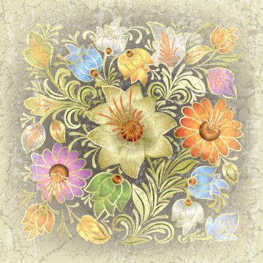 abstract grunge background with floral ornament clipart