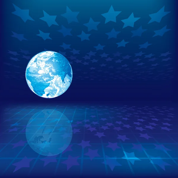 Fundo abstrato com terra e estrelas sobre fundo azul — Vetor de Stock