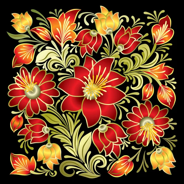黒に分離した抽象の花飾り — ストックベクタ