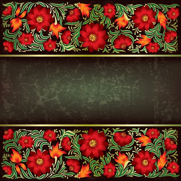 Abstrakt grunge bakgrund med blommig prydnad — Stock vektor