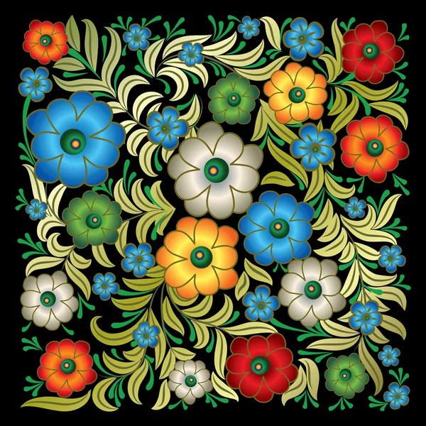 黒に分離した抽象的なグランジ花飾り — ストックベクタ