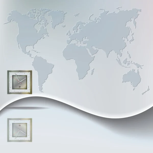 Abstrakter Hintergrund mit Uhr und Erdkarte — Stockvektor