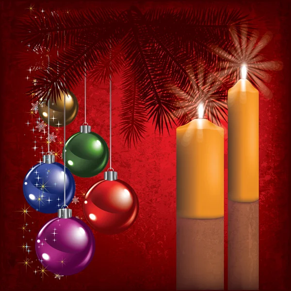 Weihnachtsgruß mit Dekoration und Kerze — Stockvektor