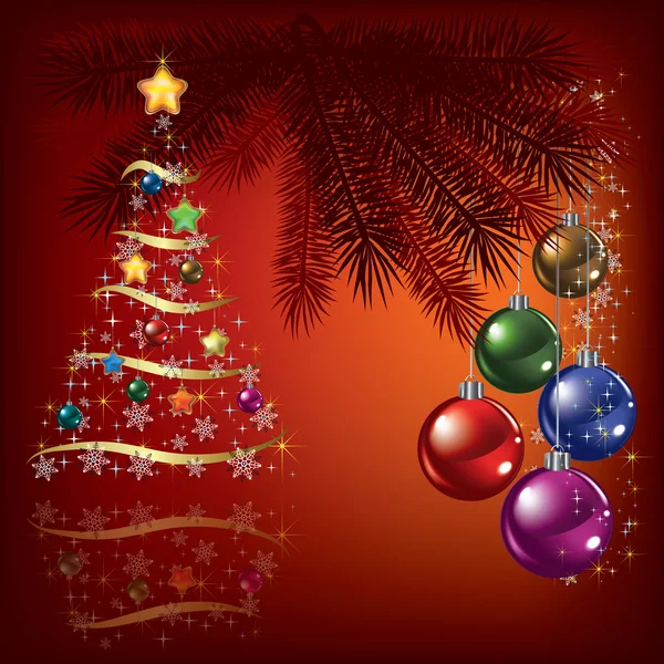 Χριστουγεννιάτικο δέντρο με διακόσμηση — Διανυσματικό Αρχείο