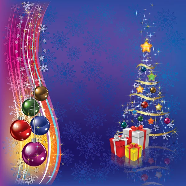 Árvore de Natal com decoração e presentes — Vetor de Stock