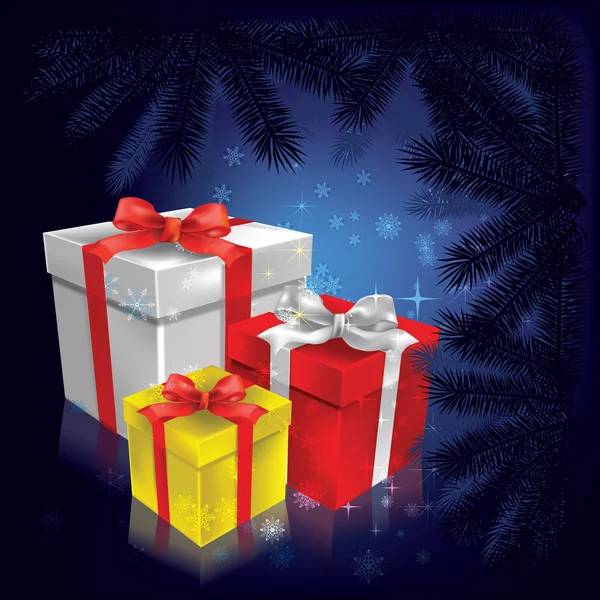 Absztrakt karácsonyi ajándékok és fa háttér — Stock Vector