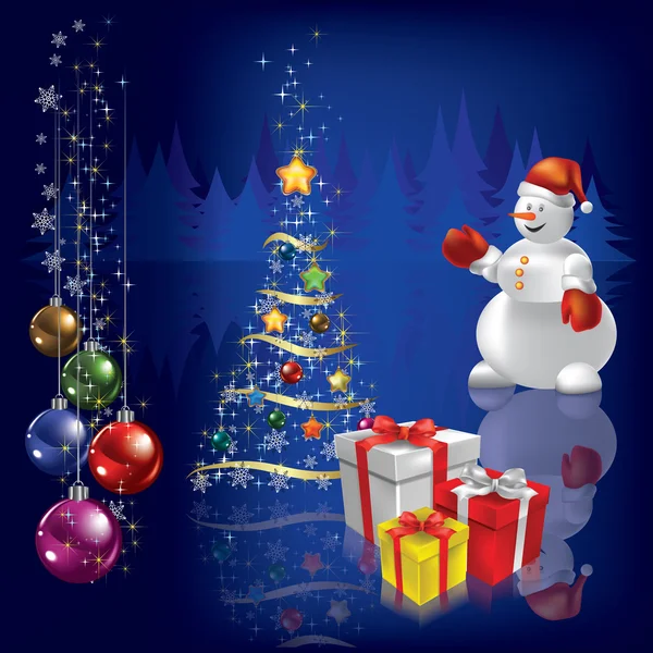Abstrato fundo de Natal com boneco de neve e presentes —  Vetores de Stock