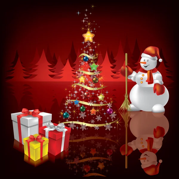 Vánoční pozadí abstraktní s sněhulák a dary — Stockový vektor