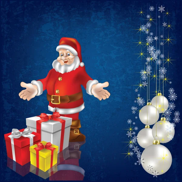 Saludo de Navidad Santa Claus con regalos — Vector de stock