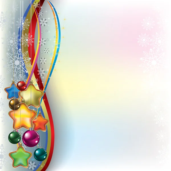 Jul hälsning med dekorationer och snöflingor — Stock vektor