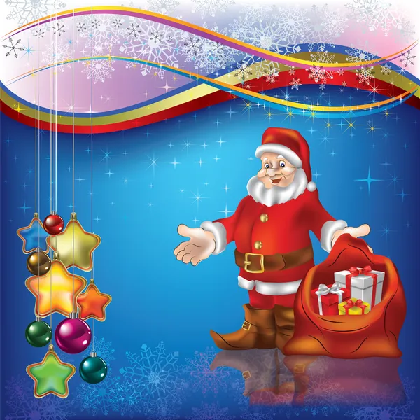 Jul hälsning med jultomten och gåvor — Stock vektor