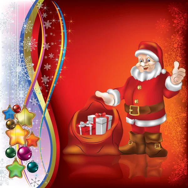 Vánoční pozdrav s santa claus na červené — Stockový vektor