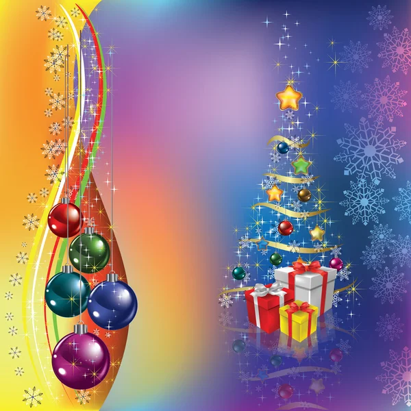 Árbol de Navidad con decoración y regalos — Vector de stock