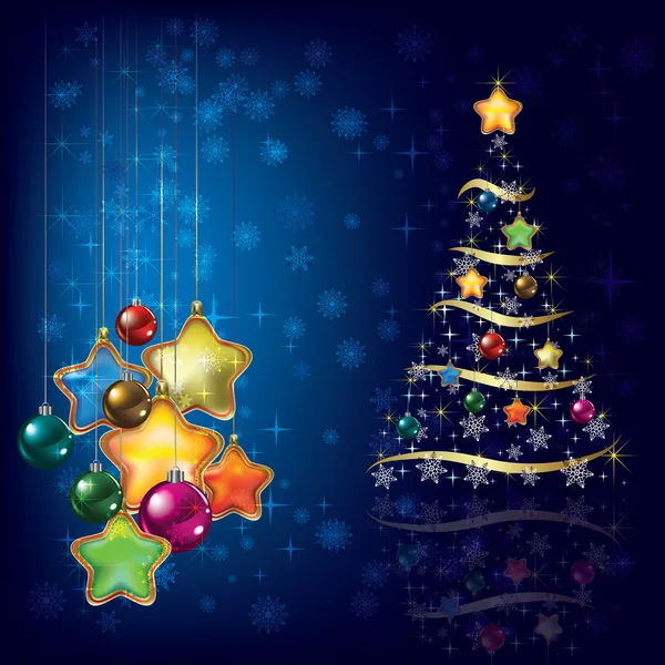 Árvore de Natal com decorações em azul — Vetor de Stock
