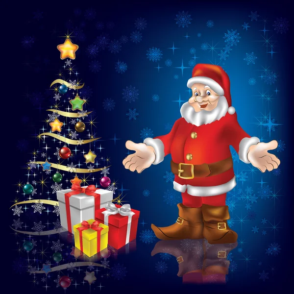 Рождественская елка с Санта-Клаусом и подарками — стоковый вектор