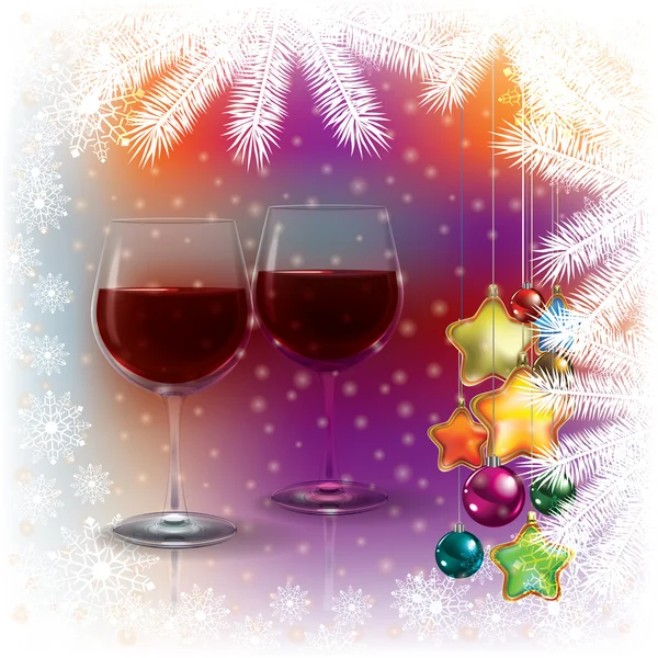 Abstract Christmas background with wine glasses — Stock Vector