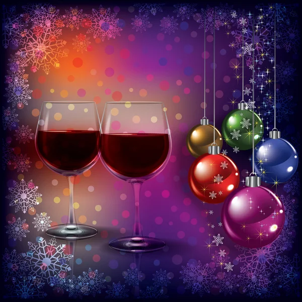 ワイングラスを持つクリスマスの挨拶を抽象化します。 — ストックベクタ