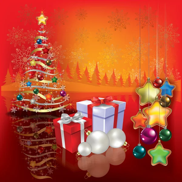 Saludo abstracto con árbol de Navidad — Vector de stock