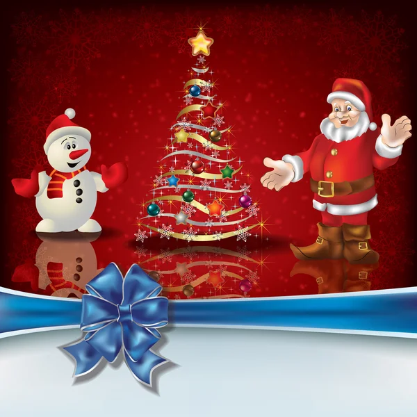 Saludo de Navidad con Papá Noel y muñeco de nieve — Vector de stock