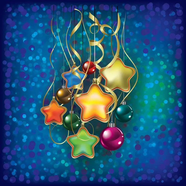 Salutation de Noël avec décorations sur bleu — Image vectorielle