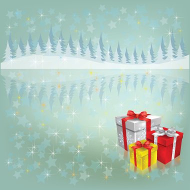 Christmas greeting with gifts on grey clipart