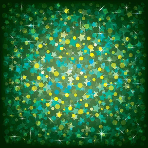 Crăciun fundal verde cu stele și confetti — Vector de stoc
