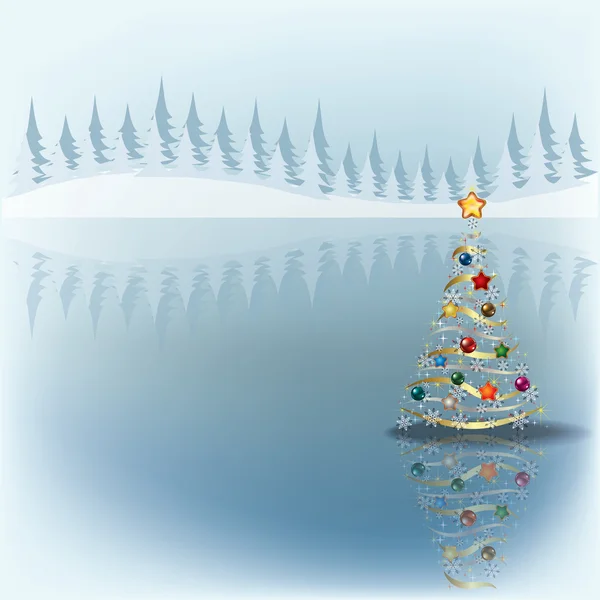 Saudação de Natal com árvore em cinza — Vetor de Stock