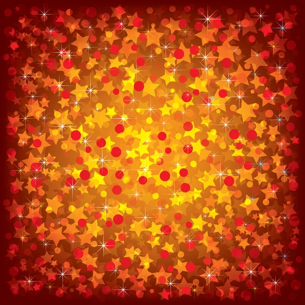 Vánoční červené pozadí s hvězdami a konfety — Stockový vektor