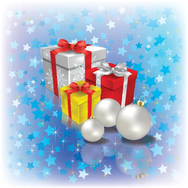 Χριστουγεννιάτικα δώρα και διακόσμηση σε μπλε — Διανυσματικό Αρχείο