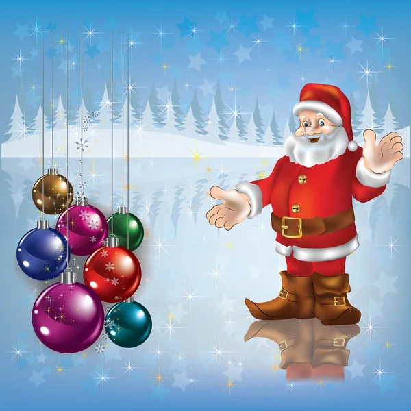 Karácsonyi üdvözlőlap-Mikulás és dekoráció — Stock Vector