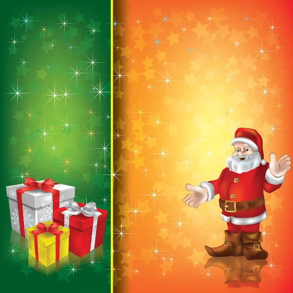 Weihnachtsgruß mit Weihnachtsmann und Geschenken — Stockvektor